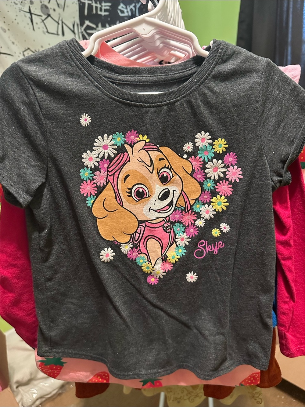 Skye Floral Heart Graphic Kids Tee - Charcoal with Pink Accents
